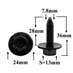 Болт автомобильный М8x28 с шестигранной головкой и шайбой, черный S=13 Болт автомобильный М8x28 с шестигранной головкой и шайбой, черный S=13