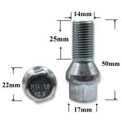 T0104 Болт колёсный иномарки М14х1,5х50/25 ключ 17, конус S-994-09 T0104 Болт колёсный иномарки М14х1,5х50/25 ключ 17, конус S-994-09