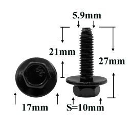 Болт автомобильный М6x21 с шестигранной головкой и шайбой, черный S=10 Болт автомобильный М6x21 с шестигранной головкой и шайбой, черный S=10