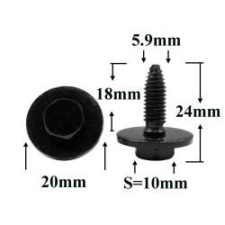 Болт автомобильный М6x18 с шестигранной головкой и шайбой, черный S=10 Болт автомобильный М6x18 с шестигранной головкой и шайбой, черный S=10