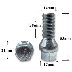 T0107 Болт колёсный иномарки М14х1,5х53/28 ключ 17, конус T0107 Болт колёсный иномарки М14х1,5х53/28 ключ 17, конус