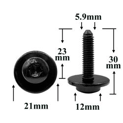 Винт автомобильный М6х23 с полукруглой головкой и шайбой, черный, Torx для VAG Винт автомобильный М6х23 с полукруглой головкой и шайбой, черный, Torx для VAG