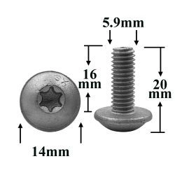 Винт автомобильный М6х16 с фланцем, полукруглая головка, серый, Torx для Mercedes  Винт автомобильный М6х16 с фланцем, полукруглая головка, серый, Torx для Mercedes