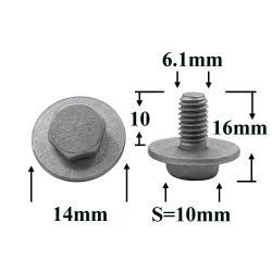 Болт автомобильный М6x10 с шестигранной головкой и шайбой, серебристый S=10 Болт автомобильный М6x10 с шестигранной головкой и шайбой, серебристый S=10