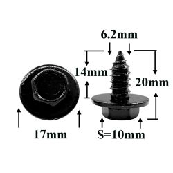 Саморез автомобильный 6,2x14 с шестигранной головкой и шайбой, черный S=10