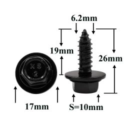 Саморез автомобильный 6,2x19 с шестигранной головкой и шайбой, черный S=10